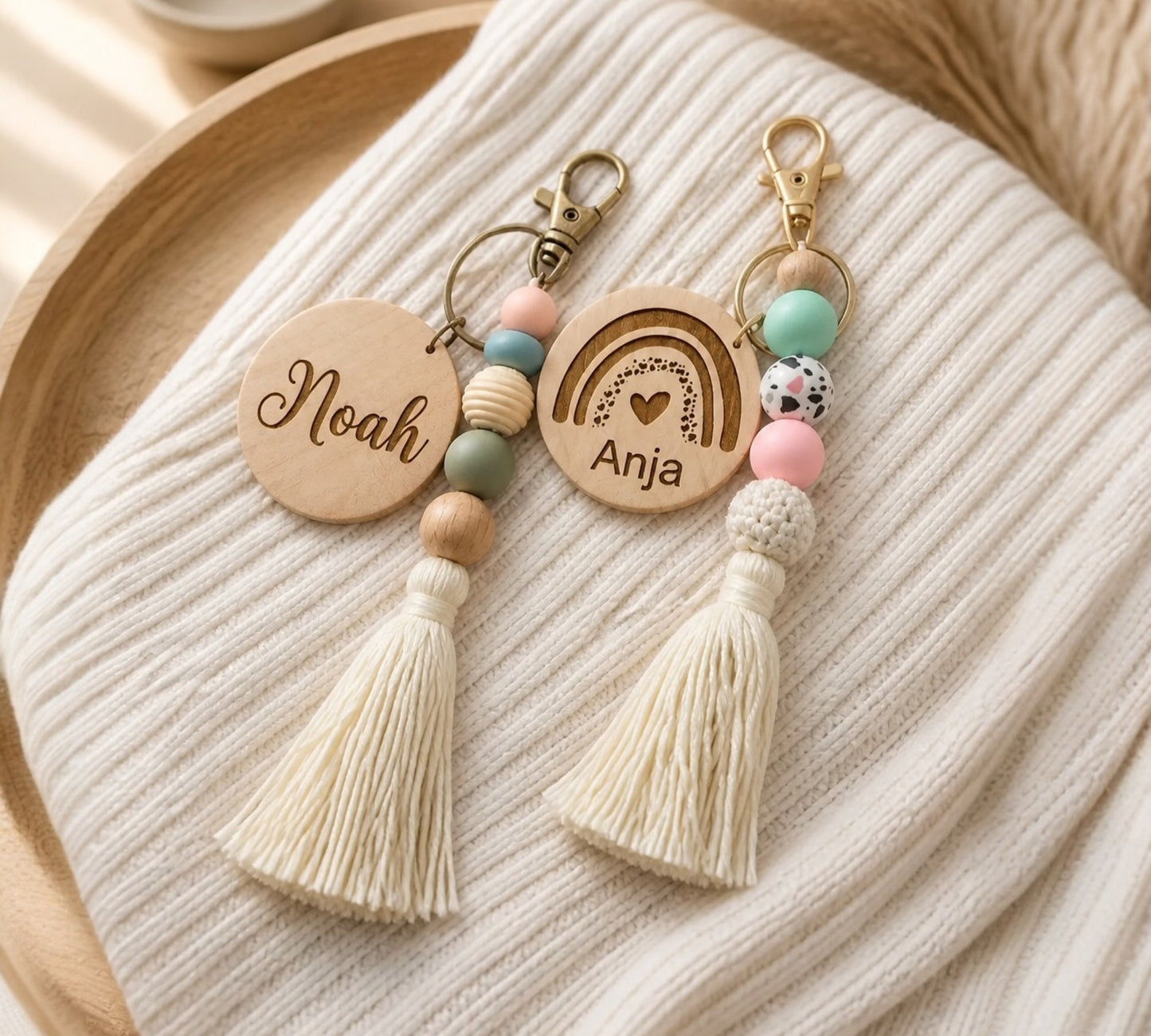 Personalisierter Boho Taschen- & Schlüsselanhänger