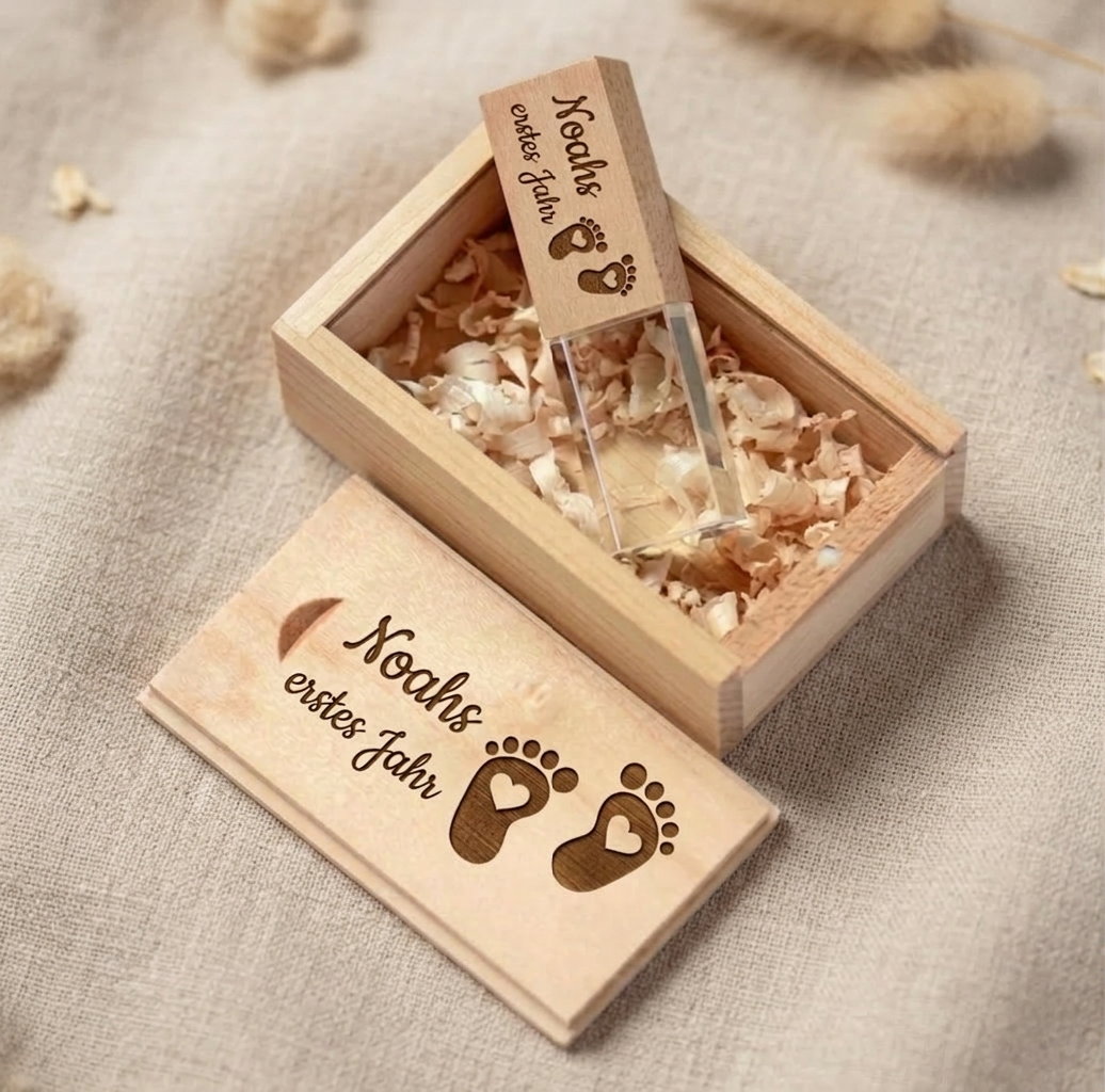 Personalisierte Holzbox mit 64 GB USB-Stick