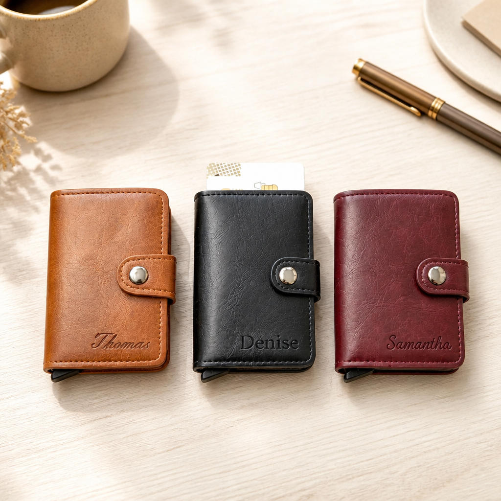 Personalisiertes Slim Wallet mit Knopf