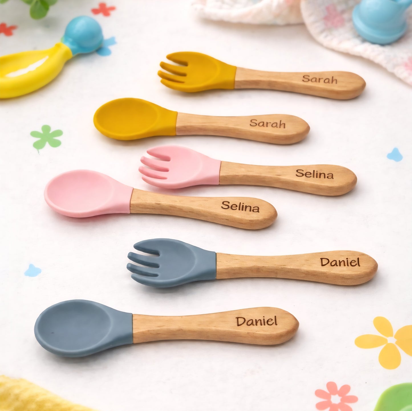 Personalisierte Bambus Kinderbesteck-Set