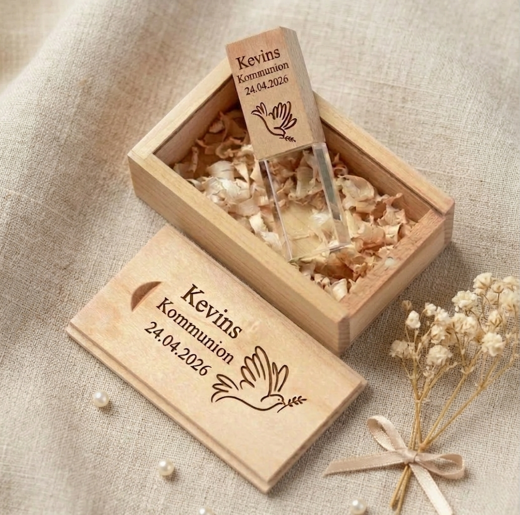 Personalisierte Holzbox mit 64 GB USB-Stick